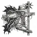 Scarecrow facing me while hanging on a cross tattoo design idea