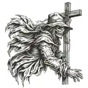 Scarecrow facing me while hanging on a cross tattoo design idea