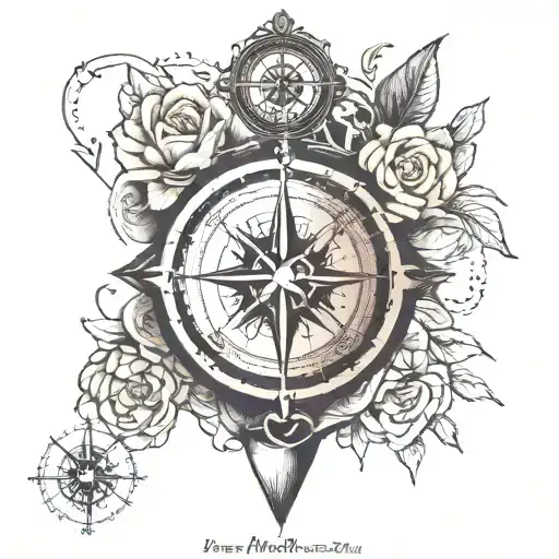 compass and anatomical heart and baby tattoo design idea