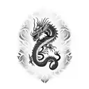 spine tattoo of Two Chinese dragons one black one red in a hyper sigilism style tattoo design idea
