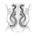 spine tattoo of Two Chinese dragons one black one red in a hyper sigilism style tattoo design idea