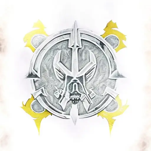 Warhammer 40k grimdark style utilizing Alpha Legion themes and the colors from the Maryland state flag tattoo design idea