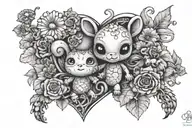 forget me not, scorpion, doll, heart, teddy bear tattoo design idea