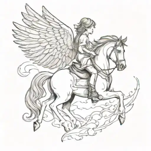 child on a winged horse tattoo design idea