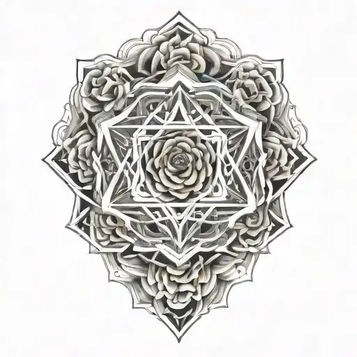metatron's cube in a rose tattoo design idea
