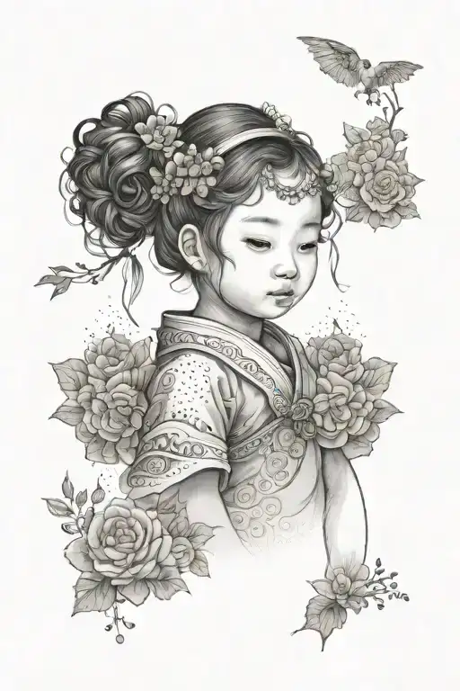 petite fille orientale  tattoo design idea