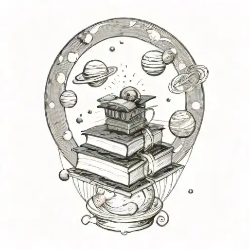 books, wind, solar system planets tattoo design idea