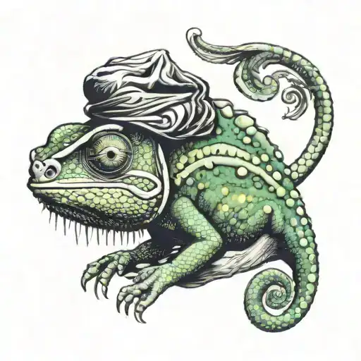 chameleon with a hood on his head tattoo design idea