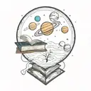 books, wind, solar system planets tattoo design idea