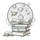 books, wind, solar system planets tattoo design idea