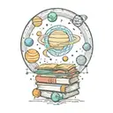 books, wind, solar system planets tattoo design idea