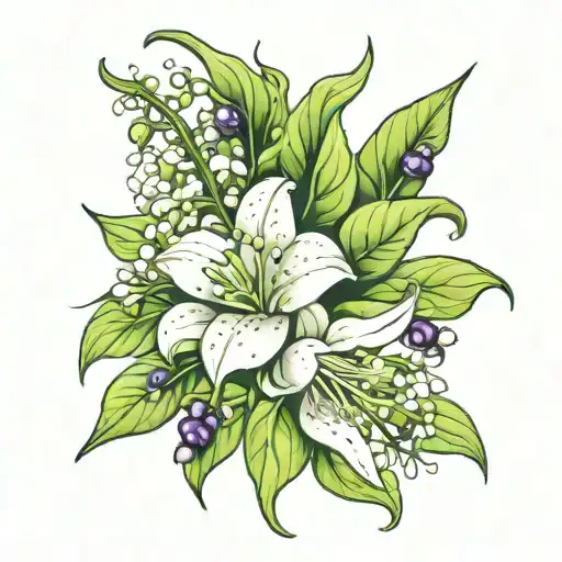 Deadly nightshade, lily of the valley, emerald tattoo design idea