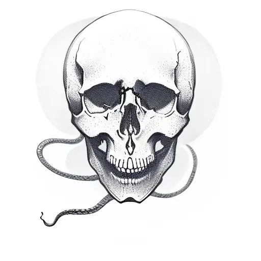 skull with snake and girl tattoo design idea