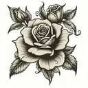 black and white rose  with "josh" inside of it tattoo design idea
