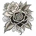 black and white rose  with "josh" inside of it tattoo design idea