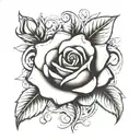 black and white rose  with "josh" inside of it tattoo design idea