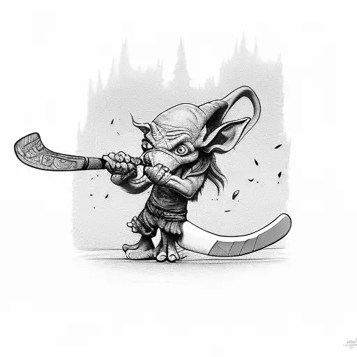 goblin with hockey stick tattoo design idea