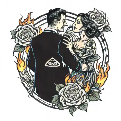 fire and love and money raining tattoo design idea