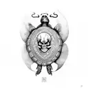 a stunning and striking design of a turtle with a skull as its shell, depicted in a neo-traditional style with black and tattoo design idea