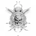 a stunning and striking design of a turtle with a skull as its shell, depicted in a neo-traditional style with black and tattoo design idea