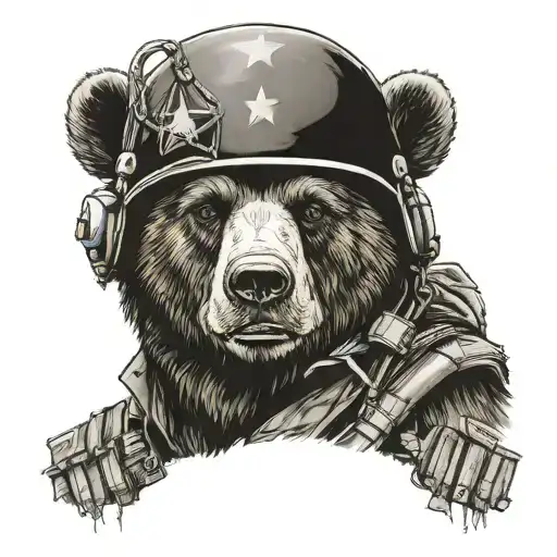 Bear wearing an American solider Vietnam uniform. Peace and born to kill helmet tattoo design idea