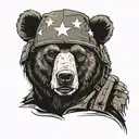Bear wearing an American solider Vietnam uniform. Peace and born to kill helmet tattoo design idea