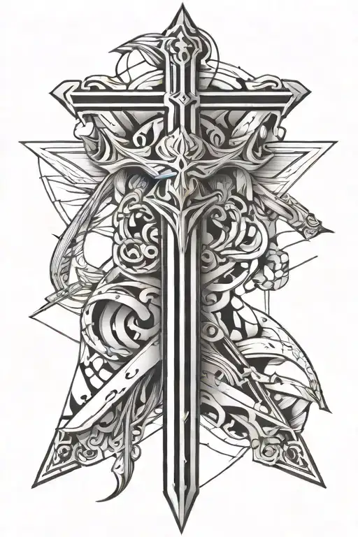 geometry, key, sword, stripes, dots, cross, no colors, meteorite tattoo design idea