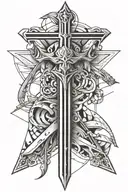 geometry, key, sword, stripes, dots, cross, no colors, meteorite tattoo design idea