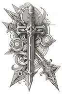 geometry, key, sword, stripes, dots, cross, no colors, meteorite tattoo design idea