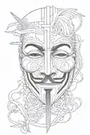 I want V for Vendetta mask and "SHH" in large horror font around his face and then his symbol at the bottom tattoo design idea