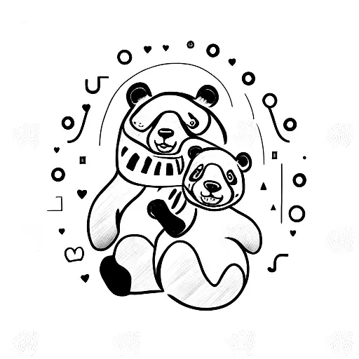 A minimalist tattoo of a panda holding hands with a person, symbolizing love and unity tattoo design idea