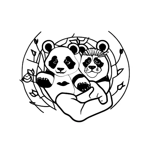 A minimalist tattoo of a panda holding hands with a person, symbolizing love and unity tattoo design idea