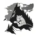 A snow leopard climbing a mountain peak tattoo design idea
