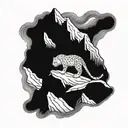 A snow leopard climbing a mountain peak tattoo design idea