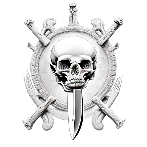 a handle made of bones a knife with hieroglyphics on it tattoo design idea