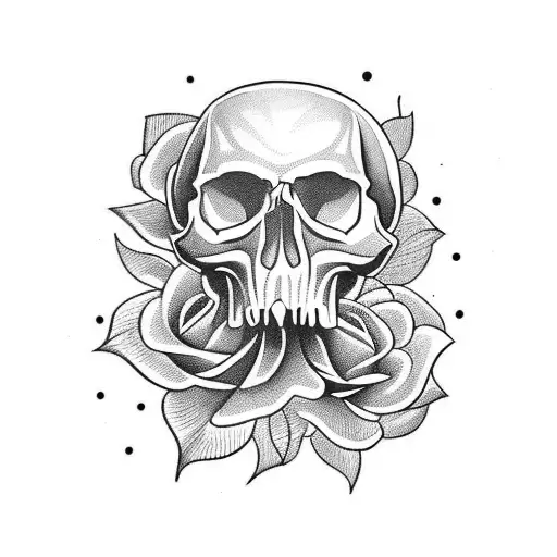 skull with gardenias tattoo design idea