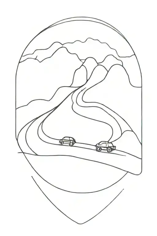 car driving on long Road Winding up  tattoo design idea