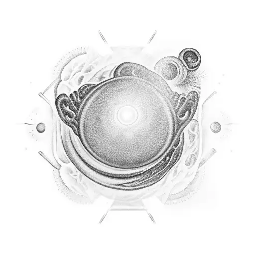 A mesmerizing black hole surrounded by various ingredients and culinary tools, representing the client's occupation as a chef and fascination with black holes tattoo design idea