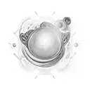 A mesmerizing black hole surrounded by various ingredients and culinary tools, representing the client's occupation as a chef and fascination with black holes tattoo design idea