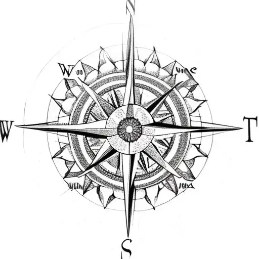 A compass with a chamomile flower in the center, symbolizing guidance and peace tattoo design idea