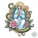 mother mary with snake stepped on tattoo design idea
