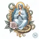 mother mary with snake stepped on tattoo design idea