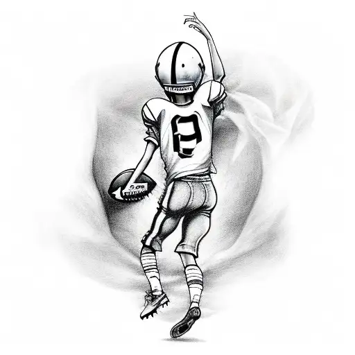 A tattoo depicting a ghostly figure playing a football game with kids, representing the intersection of the supernatural and sports tattoo design idea