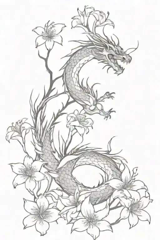 Japanese dragon with spider lilies tattoo design idea