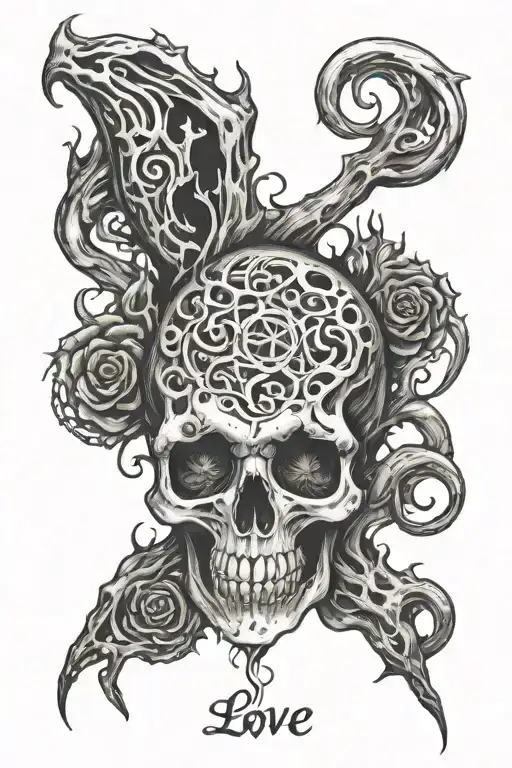 love lust death in eyes bones fire  tattoo design idea