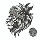 A blackwork tattoo of a majestic lion wearing a turban, symbolizing strength and pride in Punjabi culture tattoo design idea