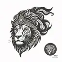 A blackwork tattoo of a majestic lion wearing a turban, symbolizing strength and pride in Punjabi culture tattoo design idea