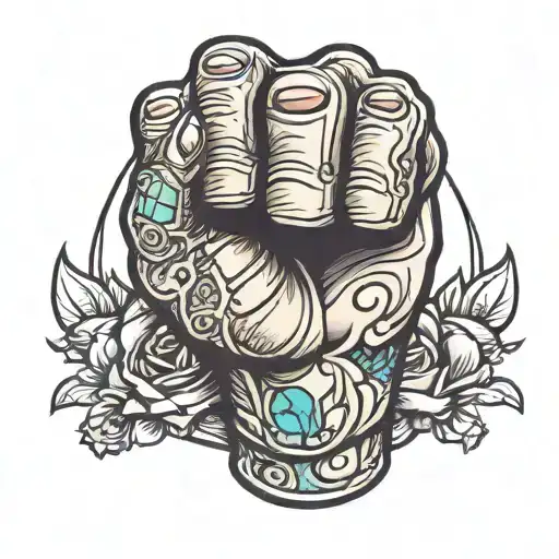 Closed fist with tattoos. tattoo design idea