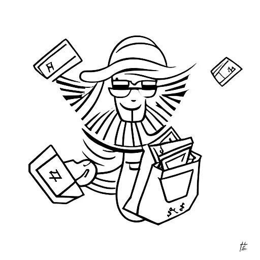 A minimalist depiction of a dreamer holding a bag of money, symbolizing the aspiration for financial success tattoo design idea