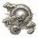 sun shining over clouds with the writing Death Is Not The End tattoo design idea
